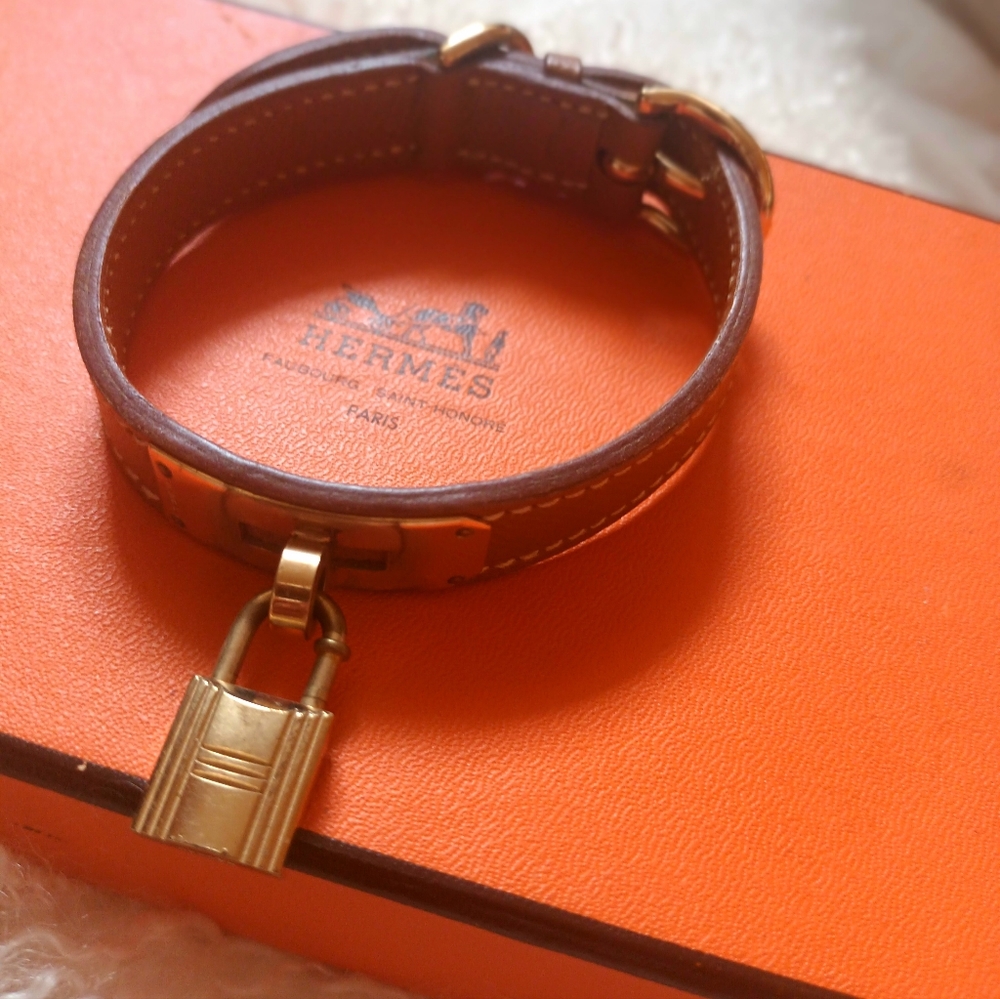 HERMÈS Dog Collar Brown Leather Size Small